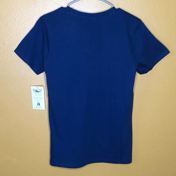 Dark Blue Shirt V-Neck Short Sleeve Basic Tee New - Picture 2 of 4
